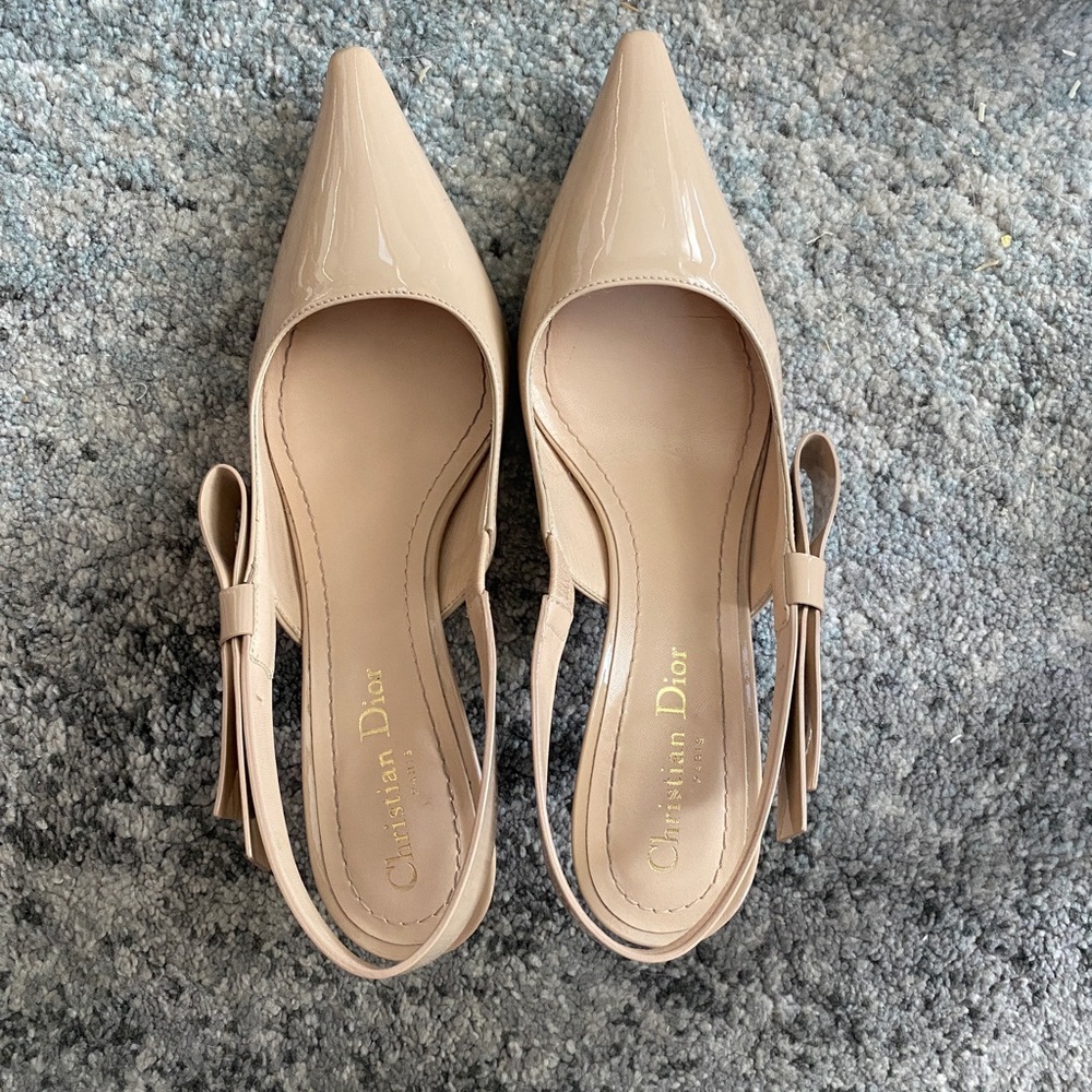 Christian Dior patent lather Slingback pumps